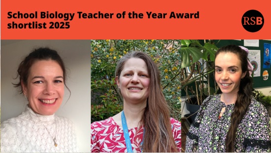 Side by side headshots of three women with text above saying "School Biology Teacher of the Year Award shortlist 2025"