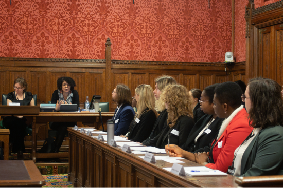 A row of early career scientists looking to the Shadow Minister